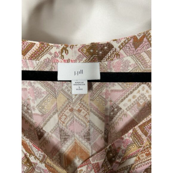 J. Jill Brown Pink Geometric Long Sleeve Blouse Top Size PL Petite Large - Picture 9 of 9